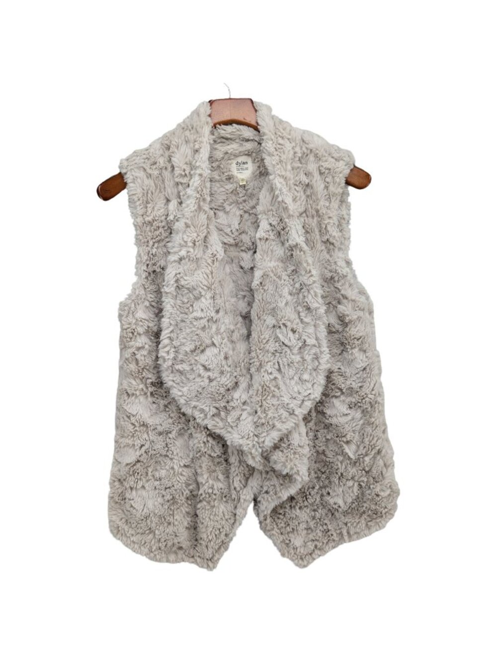 Dylan Faux Fur Vest Womens Beige Gray Open Front Super Soft Size M
